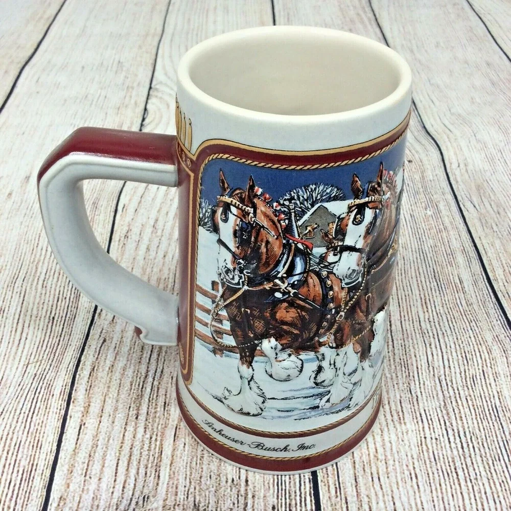 Vintage 1989 Budweiser Holiday Beer Stein Mug‎ Clydesdale Collectors Series